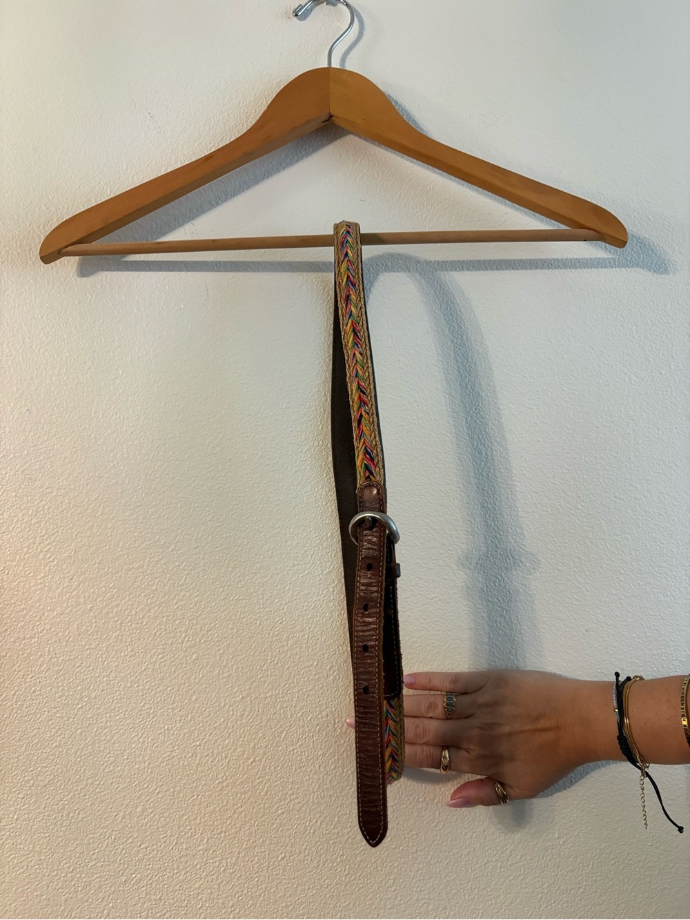 Woven Multicolor Leather-Trim Belt